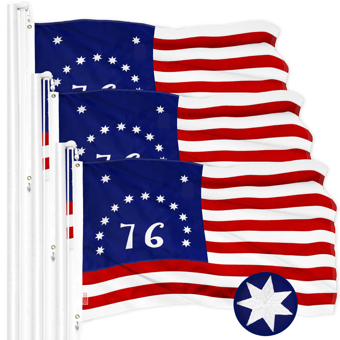 G128 3 Pack: Bennington 76 Flag | 2x3 Ft | ToughWeave Series Embroidered 300D Polyester | Historical Flag, Embroidered Design, Indoor/Outdoor, Brass Grommets