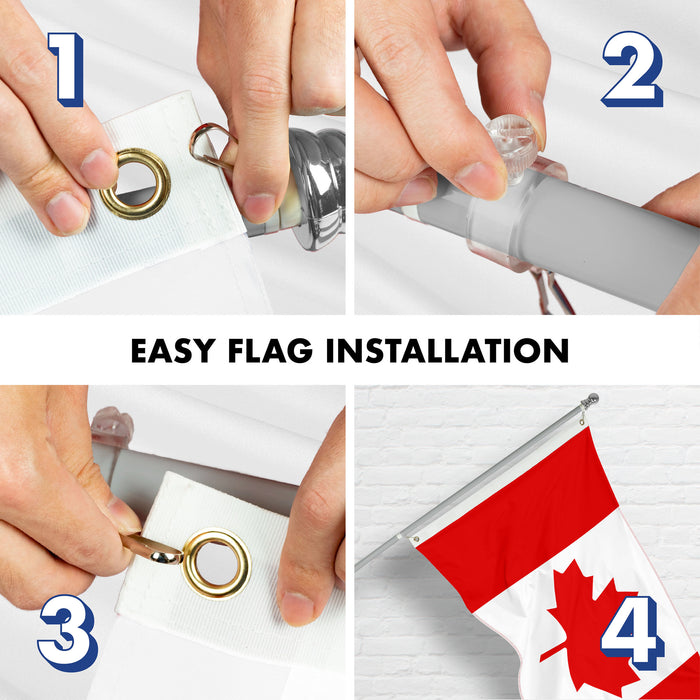 G128 Combo Pack: 6 Ft Tangle Free Aluminum Spinning Flagpole (Silver) & Canada Canadian Flag 3x5 Ft, ToughWeave Series Embroidered 210D Polyester | Pole with Flag Included