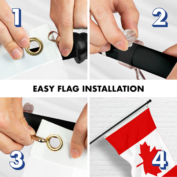 G128 Combo Pack: 5 Ft Tangle Free Aluminum Spinning Flagpole (Black) & Canada Canadian Flag 2x3 Ft, ToughWeave Series Embroidered 210D Polyester | Pole with Flag Included