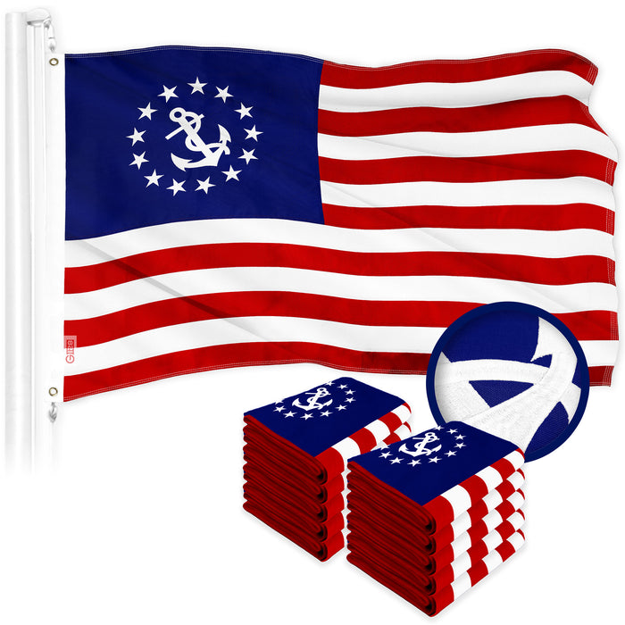G128 10 Pack: American USA Yacht Ensign Flag | 1x1.5 Ft | ToughWeave Series Embroidered 300D Polyester | Nautical Flag, Embroidered Stars, Sewn Stripes, Indoor/Outdoor, Brass Grommets