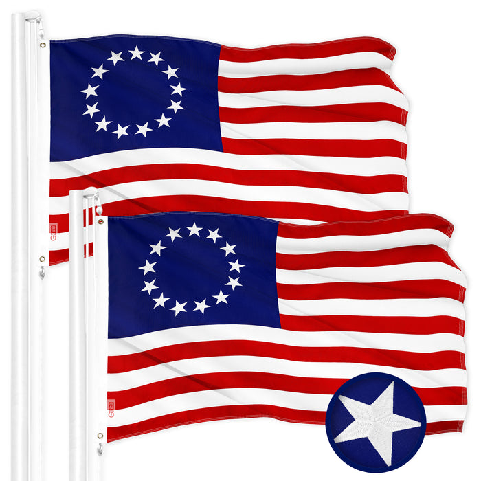 G128 2 Pack: Betsy Ross Flag | 2.5x4 Ft | ToughWeave Series Embroidered 300D Polyester | Historical Flag, Embroidered Design, Indoor/Outdoor, Brass Grommets