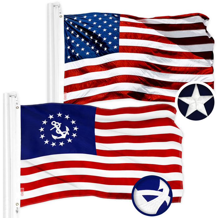 G128 Combo Pack: American USA Flag 20x30 In & American USA Yacht Ensign Flag 20x30 In | Both ToughWeave Series Embroidered 210D Polyester, Embroidered Design, Vibrant Colors, Brass Grommets