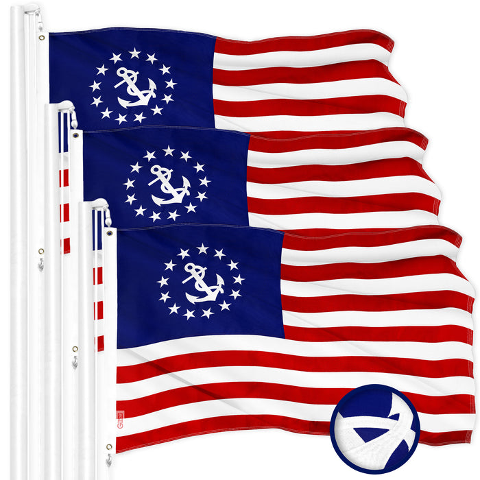 G128 3 Pack: American USA Yacht Ensign Flag | 20x30 In | ToughWeave Series Embroidered 210D Polyester | Nautical Flag, Embroidered Stars, Sewn Stripes, Indoor/Outdoor, Vibrant Colors, Brass Grommets