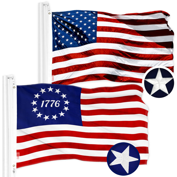 G128 Combo Pack: American USA Flag 2.5x4 Ft & Betsy Ross 1776 Flag 2.5x4 Ft | Both ToughWeave Series Embroidered 300D Polyester, Embroidered Design, Indoor/Outdoor, Brass Grommets