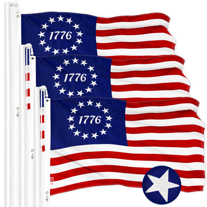G128 3 Pack: Betsy Ross 1776 Flag | 4x6 Ft | ToughWeave Series Embroidered 300D Polyester | Historical Flag, Embroidered Design, Indoor/Outdoor, Brass Grommets