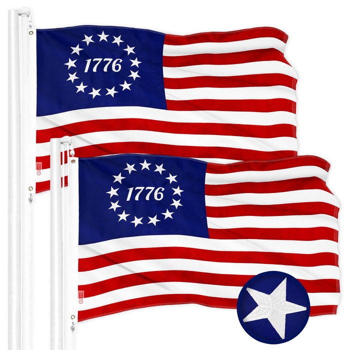 G128 2 Pack: Betsy Ross 1776 Flag | 2x3 Ft | ToughWeave Series Embroidered 300D Polyester | Historical Flag, Embroidered Design, Indoor/Outdoor, Brass Grommets