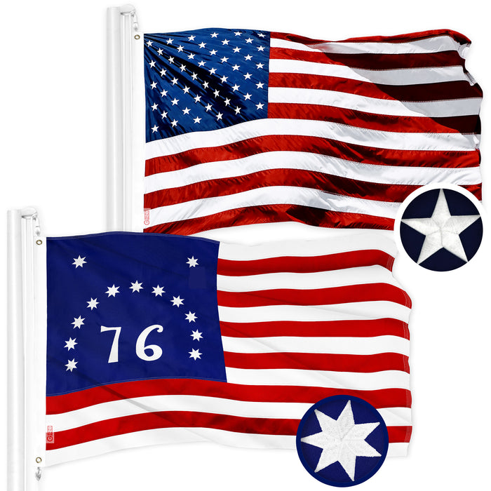 G128 Combo Pack: American USA Flag 3x5 Ft & Bennington 76 Flag 3x5 Ft | Both ToughWeave Series Embroidered 300D Polyester, Embroidered Design, Indoor/Outdoor, Brass Grommets