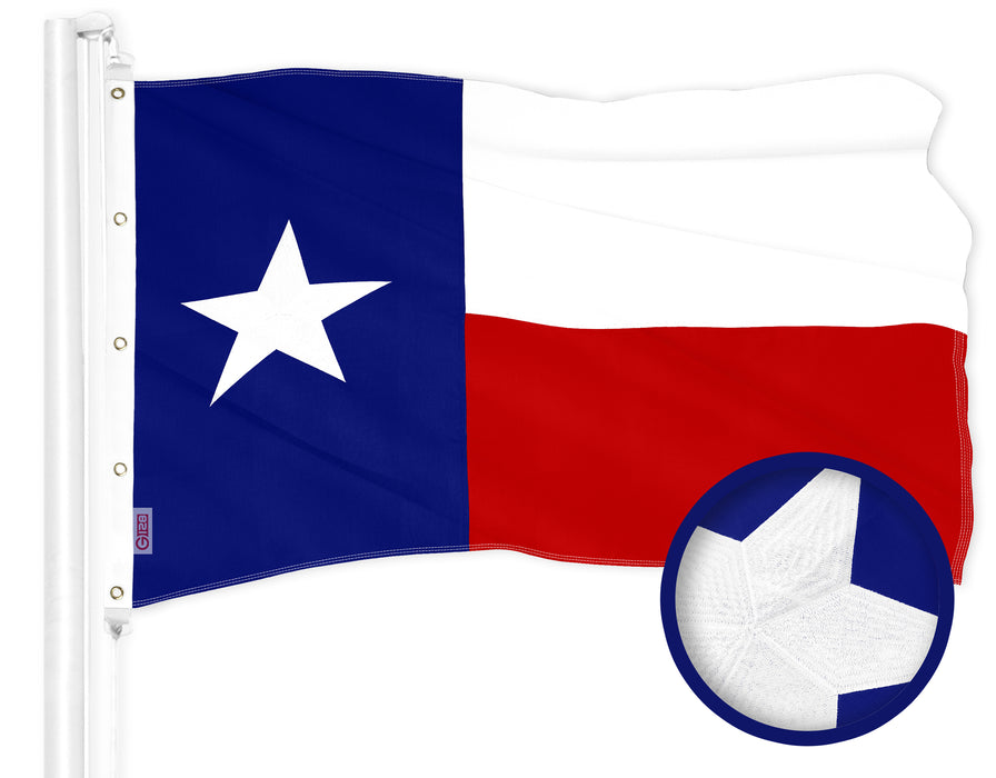 G128 Texas TX State Flag | 10x15 Ft | ToughWeave Series Embroidered 300D Polyester | Embroidered Design, Indoor/Outdoor, Brass Grommets