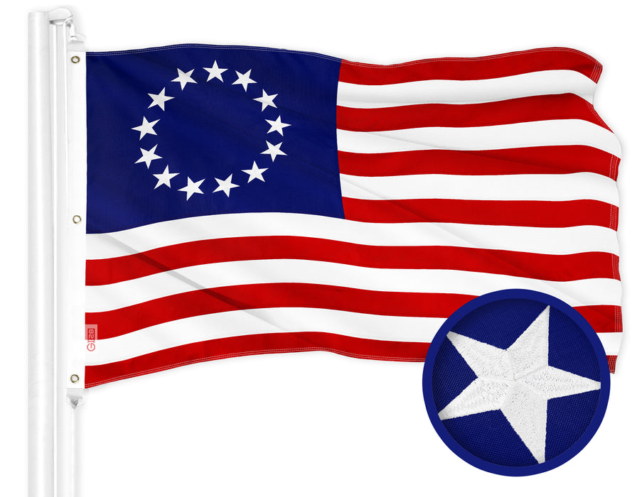 G128 Betsy Ross Flag | 6x10 Ft | ToughWeave Series Embroidered 300D Polyester | Historical Flag, Embroidered Design, Indoor/Outdoor, Brass Grommets