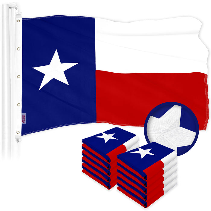 G128 10 Pack: Texas TX State Flag | 10x15 Ft | ToughWeave Series Embroidered 300D Polyester | Embroidered Design, Indoor/Outdoor, Brass Grommets