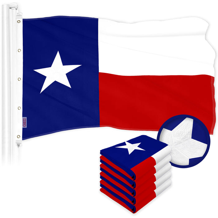 G128 5 Pack: Texas TX State Flag | 10x15 Ft | ToughWeave Series Embroidered 300D Polyester | Embroidered Design, Indoor/Outdoor, Brass Grommets