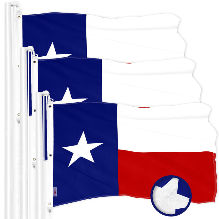 G128 3 Pack: Texas TX State Flag | 6x10 Ft | ToughWeave Series Embroidered 300D Polyester | Embroidered Design, Indoor/Outdoor, Brass Grommets