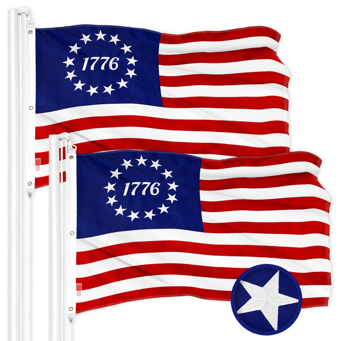 G128 2 Pack: Betsy Ross 1776 Flag | 6x10 Ft | ToughWeave Series Embroidered 300D Polyester | Historical Flag, Embroidered Design, Indoor/Outdoor, Brass Grommets