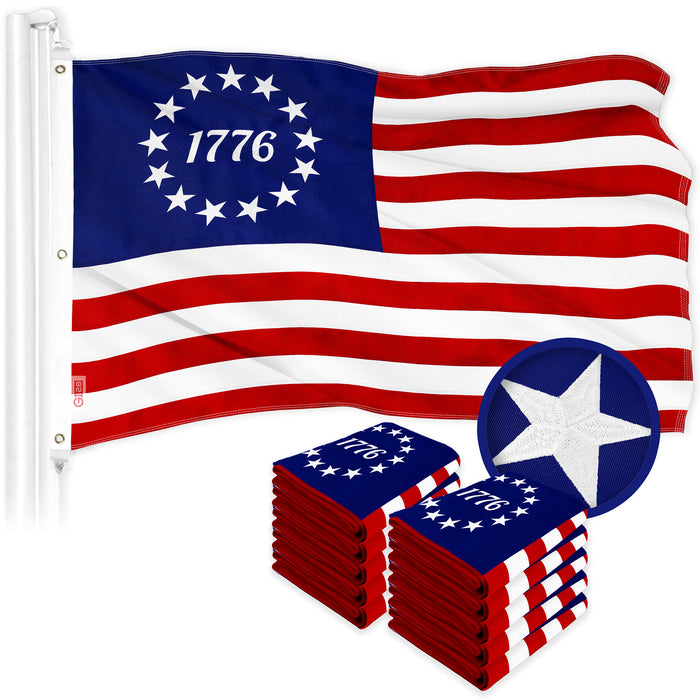 G128 10 Pack: Betsy Ross 1776 Flag | 6x10 Ft | ToughWeave Series Embroidered 300D Polyester | Historical Flag, Embroidered Design, Indoor/Outdoor, Brass Grommets
