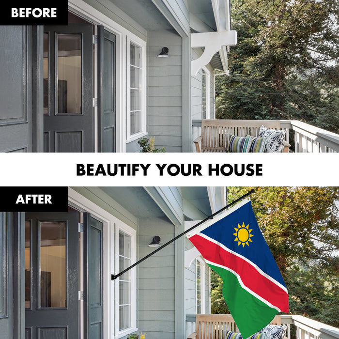 G128 Combo Pack: 6 Ft Tangle Free Aluminum Spinning Flagpole (Black) & Namibia Namibian Flag 3x5 Ft, LiteWeave Pro Series Printed 150D Polyester | Pole with Flag Included