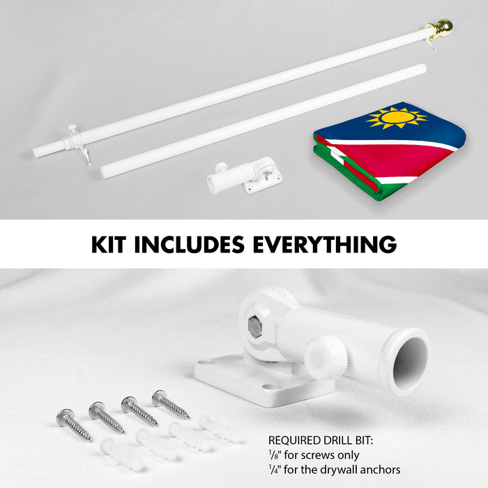 G128 Combo Pack: 6 Ft Tangle Free Aluminum Spinning Flagpole (White) & Namibia Namibian Flag 3x5 Ft, LiteWeave Pro Series Printed 150D Polyester | Pole with Flag Included