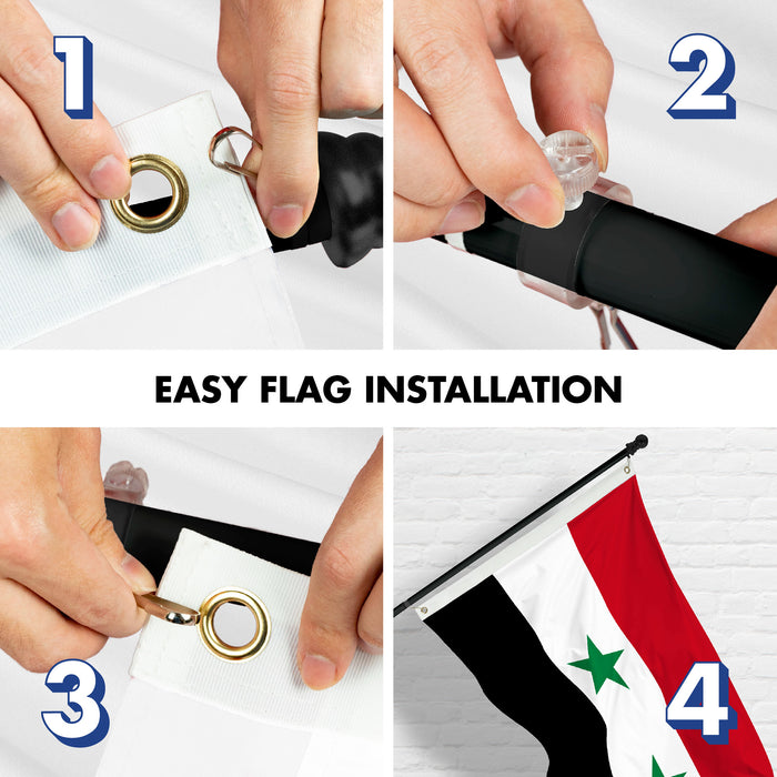G128 Combo Pack: 6 Ft Tangle Free Aluminum Spinning Flagpole (Black) & Syria Syrian Flag 3x5 Ft, LiteWeave Pro Series Printed 150D Polyester | Pole with Flag Included