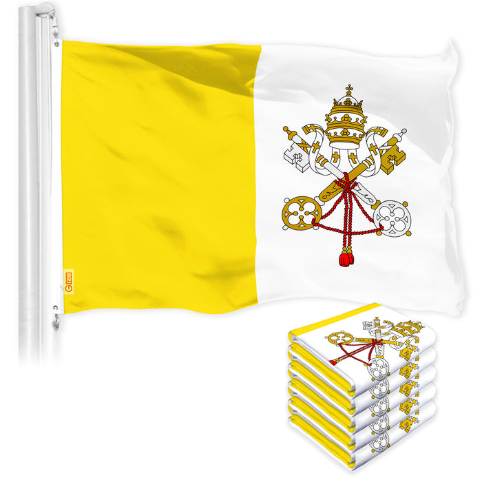 G128 5 Pack: Vatican City Flag | 3x5 Ft | LiteWeave Pro Series Printed 150D Polyester | Country Flag, Indoor/Outdoor, Vibrant Colors, Brass Grommets, Thicker and More Durable Than 100D 75D Polyester