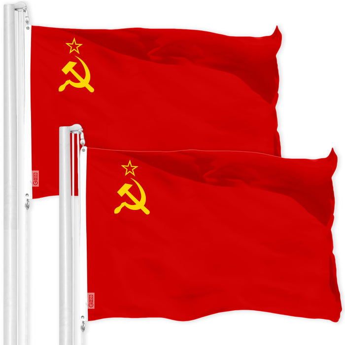 G128 2 Pack: Union of Soviet Socialist Republics USSR Flag | 3x5 Ft | LiteWeave Pro Series Printed 150D Poly | Indoor/Outdoor, Vibrant Colors, Brass Grommets, Thicker and More Durable Than 100D 75D