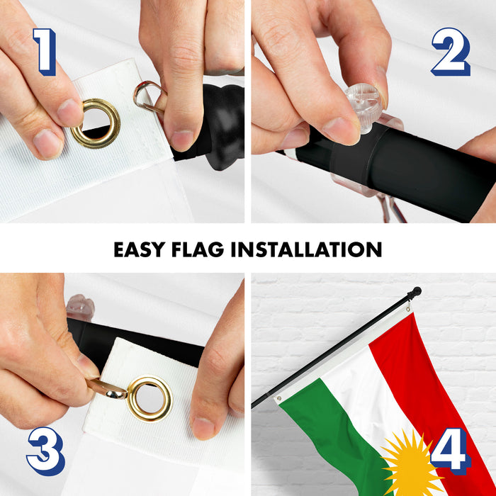 G128 Combo Pack: 6 Ft Tangle Free Aluminum Spinning Flagpole (Black) & Kurdistan Region Flag 3x5 Ft, LiteWeave Pro Series Printed 150D Polyester | Pole with Flag Included