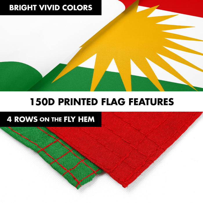 G128 Combo Pack: 6 Ft Tangle Free Aluminum Spinning Flagpole (Silver) & Kurdistan Region Flag 3x5 Ft, LiteWeave Pro Series Printed 150D Polyester | Pole with Flag Included