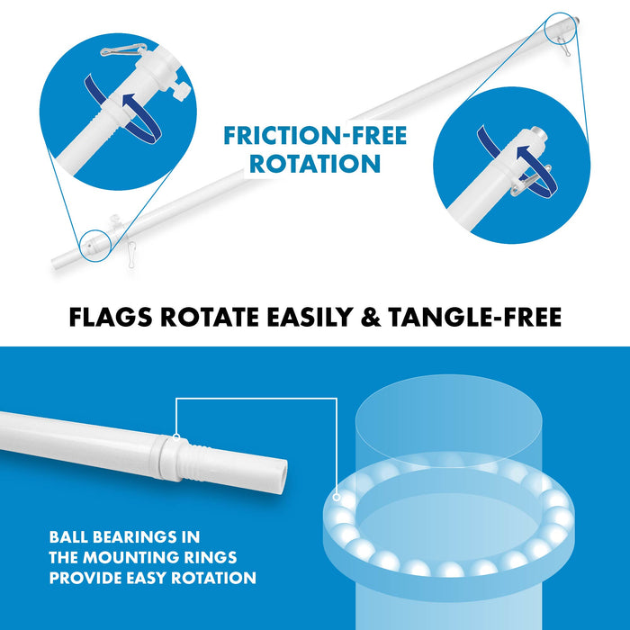 G128 Combo Pack: 6 Ft Tangle Free Aluminum Spinning Flagpole (White) & We the People American Flag 3x5 Ft, LiteWeave Pro Series Printed 150D Polyester | Pole with Flag Included