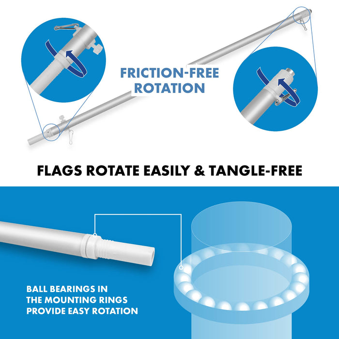 G128 Combo Pack: 6 Ft Tangle Free Aluminum Spinning Flagpole (Silver) & Benin Beninese Flag 3x5 Ft, LiteWeave Pro Series Printed 150D Polyester | Pole with Flag Included