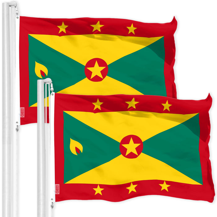 G128 2 Pack: Grenada Grenadian Flag | 3x5 Ft | LiteWeave Pro Series Printed 150D Polyester | Country Flag, Indoor/Outdoor, Vibrant Colors, Brass Grommets, Thicker and More Durable Than 100D 75D Poly