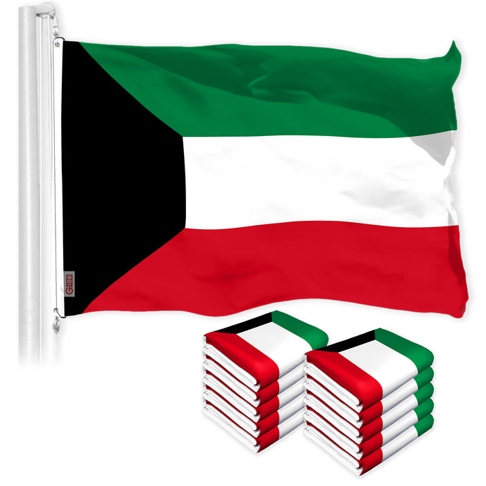G128 10 Pack: Kuwait Kuwaiti Flag | 3x5 Ft | LiteWeave Pro Series Printed 150D Polyester | Country Flag, Indoor/Outdoor, Vibrant Colors, Brass Grommets, Thicker and More Durable Than 100D 75D Poly