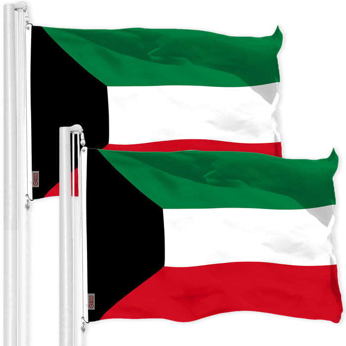 G128 2 Pack: Kuwait Kuwaiti Flag | 3x5 Ft | LiteWeave Pro Series Printed 150D Polyester | Country Flag, Indoor/Outdoor, Vibrant Colors, Brass Grommets, Thicker and More Durable Than 100D 75D Poly