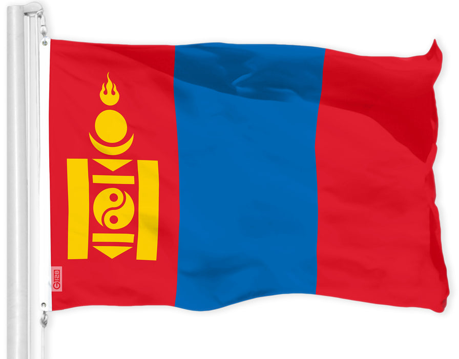 G128 Mongolia Mongolian Flag | 3x5 Ft | LiteWeave Pro Series Printed 150D Polyester | Country Flag, Indoor/Outdoor, Vibrant Colors, Brass Grommets, Thicker and More Durable Than 100D 75D Polyester