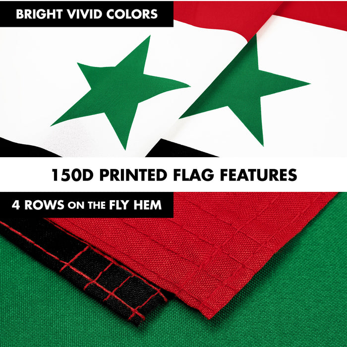 G128 Combo Pack: 6 Ft Tangle Free Aluminum Spinning Flagpole (Silver) & Syria Syrian Flag 3x5 Ft, LiteWeave Pro Series Printed 150D Polyester | Pole with Flag Included