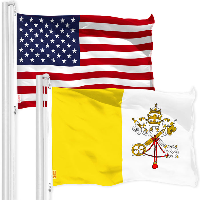 G128 Combo Pack: American USA Flag 3x5 Ft & Vatican City Flag 3x5 Ft | Both LiteWeave Pro Series Printed 150D Polyester, Brass Grommets