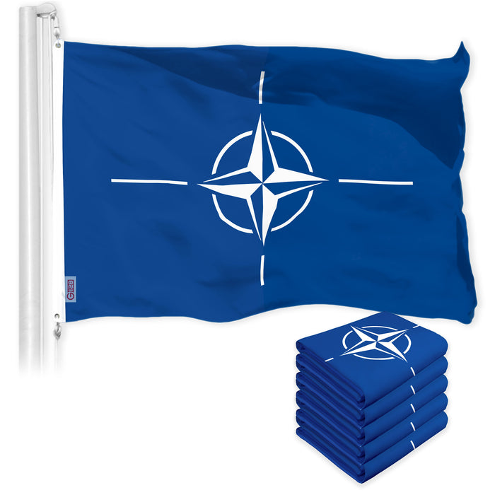 G128 5 Pack: North Atlantic Treaty Org NATO Flag | 3x5 Ft | LiteWeave Pro Series Printed 150D Polyester | Indoor/Outdoor, Vibrant Colors, Brass Grommets, Thicker and More Durable Than 100D 75D Poly