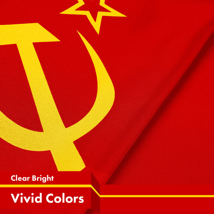 G128 3 Pack: Union of Soviet Socialist Republics USSR Flag | 3x5 Ft | LiteWeave Pro Series Printed 150D Poly | Indoor/Outdoor, Vibrant Colors, Brass Grommets, Thicker and More Durable Than 100D 75D