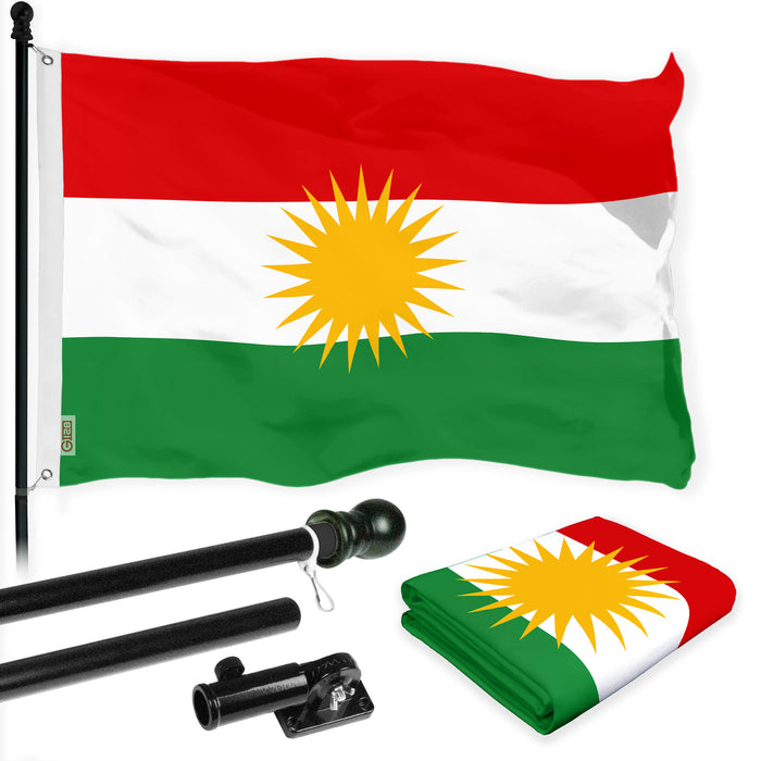 G128 Combo Pack: 6 Ft Tangle Free Aluminum Spinning Flagpole (Black) & Kurdistan Region Flag 3x5 Ft, LiteWeave Pro Series Printed 150D Polyester | Pole with Flag Included
