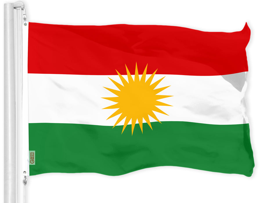 G128 Kurdistan Region Flag | 3x5 Ft | LiteWeave Pro Series Printed 150D Polyester | Country Flag, Indoor/Outdoor, Vibrant Colors, Brass Grommets, Thicker and More Durable Than 100D 75D Polyester