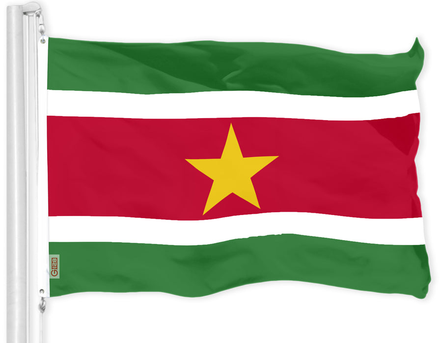 G128 Suriname Surinamese Flag | 3x5 Ft | LiteWeave Pro Series Printed 150D Polyester | Country Flag, Indoor/Outdoor, Vibrant Colors, Brass Grommets, Thicker and More Durable Than 100D 75D Polyester