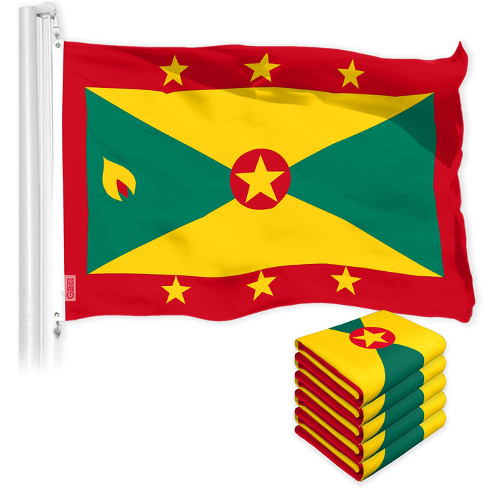 G128 5 Pack: Grenada Grenadian Flag | 3x5 Ft | LiteWeave Pro Series Printed 150D Polyester | Country Flag, Indoor/Outdoor, Vibrant Colors, Brass Grommets, Thicker and More Durable Than 100D 75D Poly