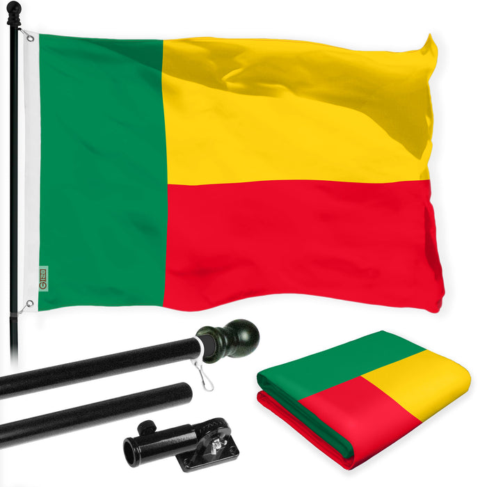 G128 Combo Pack: 6 Ft Tangle Free Aluminum Spinning Flagpole (Black) & Benin Beninese Flag 3x5 Ft, LiteWeave Pro Series Printed 150D Polyester | Pole with Flag Included