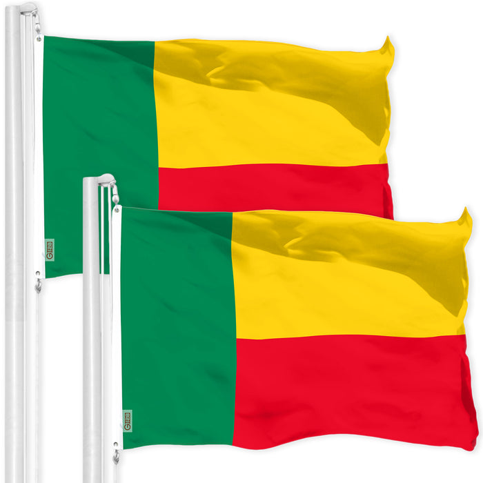 G128 2 Pack: Benin Beninese Flag | 3x5 Ft | LiteWeave Pro Series Printed 150D Polyester | Country Flag, Indoor/Outdoor, Vibrant Colors, Brass Grommets, Thicker and More Durable Than 100D 75D Poly