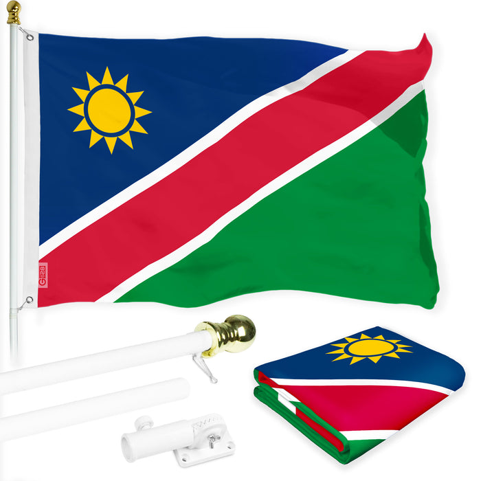 G128 Combo Pack: 6 Ft Tangle Free Aluminum Spinning Flagpole (White) & Namibia Namibian Flag 3x5 Ft, LiteWeave Pro Series Printed 150D Polyester | Pole with Flag Included