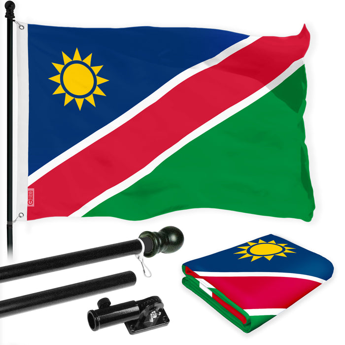 G128 Combo Pack: 6 Ft Tangle Free Aluminum Spinning Flagpole (Black) & Namibia Namibian Flag 3x5 Ft, LiteWeave Pro Series Printed 150D Polyester | Pole with Flag Included