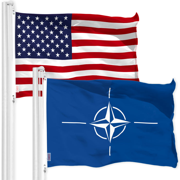 G128 Combo Pack: American USA Flag 3x5 Ft & North Atlantic Treaty Org NATO Flag 3x5 Ft | Both LiteWeave Pro Series Printed 150D Polyester, Brass Grommets
