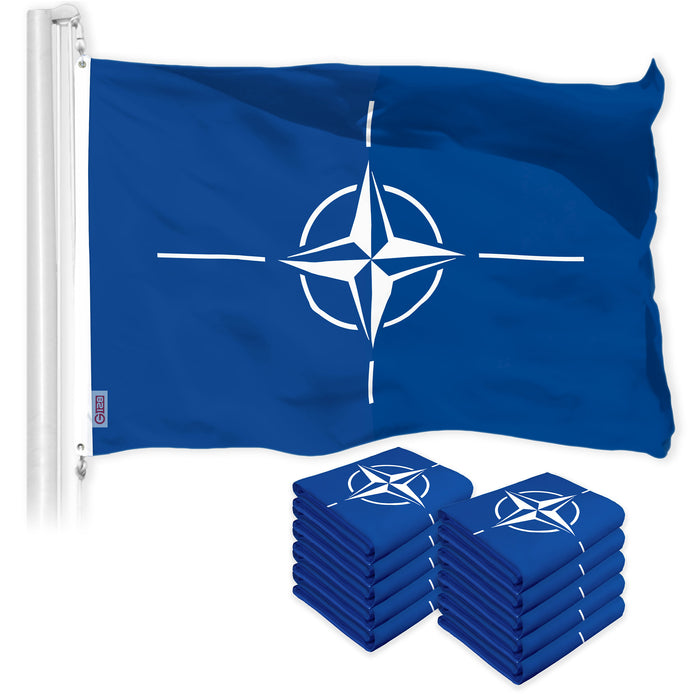 G128 10 Pack: North Atlantic Treaty Org NATO Flag | 3x5 Ft | LiteWeave Pro Series Printed 150D Polyester | Indoor/Outdoor, Vibrant Colors, Brass Grommets, Thicker and More Durable Than 100D 75D Poly