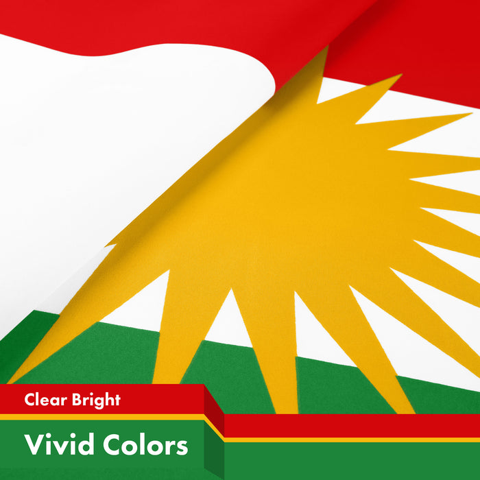 G128 10 Pack: Kurdistan Region Flag | 3x5 Ft | LiteWeave Pro Series Printed 150D Polyester | Country Flag, Indoor/Outdoor, Vibrant Colors, Brass Grommets, Thicker and More Durable Than 100D 75D Poly