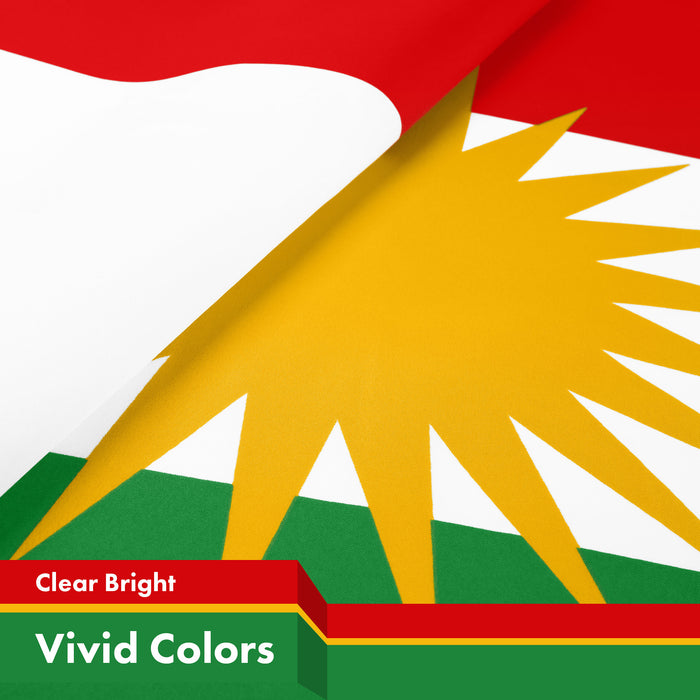 G128 3 Pack: Kurdistan Region Flag | 3x5 Ft | LiteWeave Pro Series Printed 150D Polyester | Country Flag, Indoor/Outdoor, Vibrant Colors, Brass Grommets, Thicker and More Durable Than 100D 75D Poly