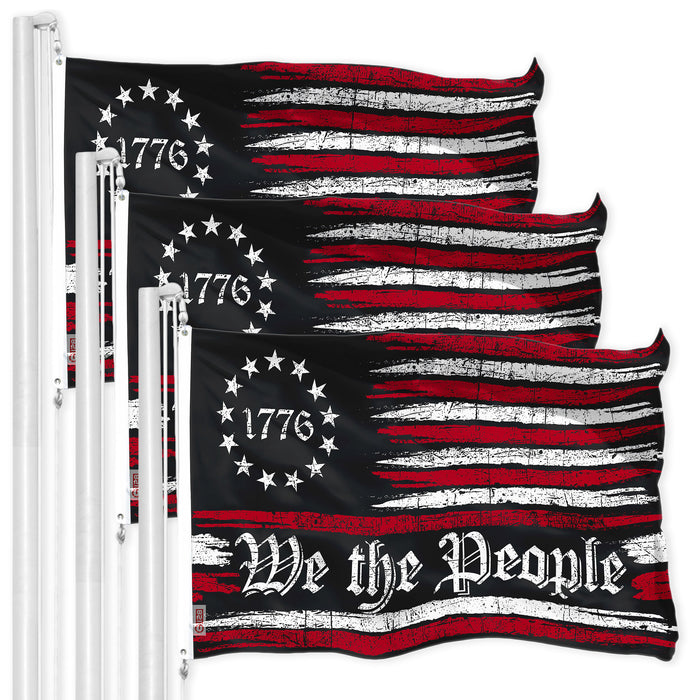 G128 3 Pack: We the People American Flag | 3x5 Ft | LiteWeave Pro Series Printed 150D Poly | Historical Flag, Indoor/Outdoor, Vibrant Colors, Brass Grommets, Thicker and More Durable Than 100D 75D