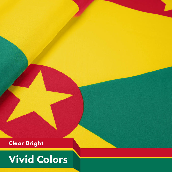 G128 5 Pack: Grenada Grenadian Flag | 3x5 Ft | LiteWeave Pro Series Printed 150D Polyester | Country Flag, Indoor/Outdoor, Vibrant Colors, Brass Grommets, Thicker and More Durable Than 100D 75D Poly