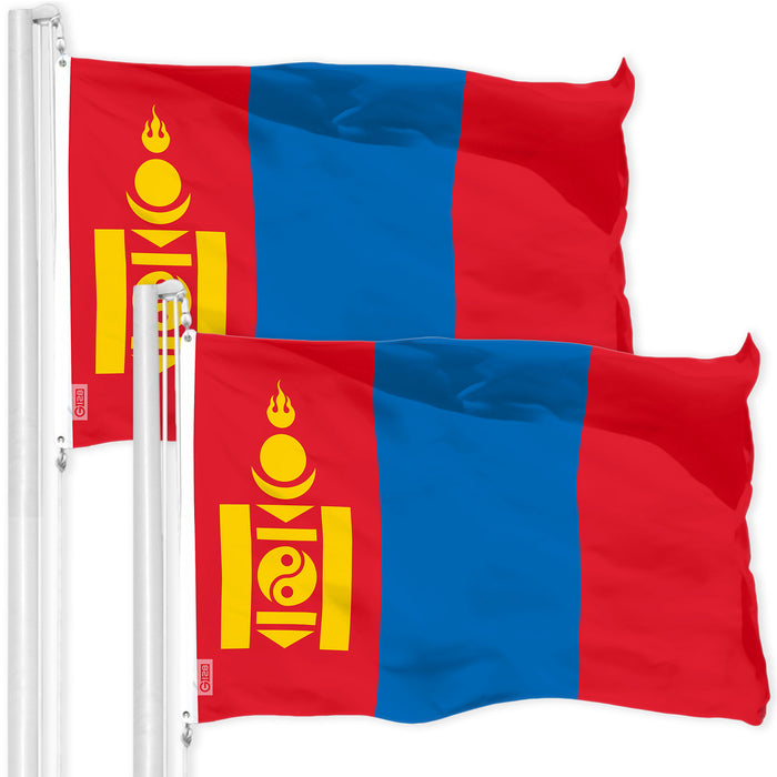 G128 2 Pack: Mongolia Mongolian Flag | 3x5 Ft | LiteWeave Pro Series Printed 150D Polyester | Country Flag, Indoor/Outdoor, Vibrant Colors, Brass Grommets, Thicker and More Durable Than 100D 75D Poly